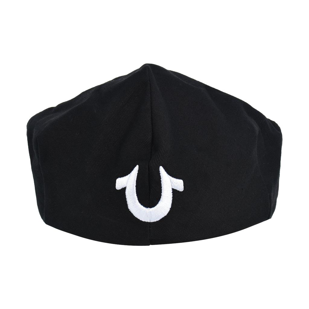 Concept One True Religion Flat Cap, Cotton Breathable Driving Newsboy Hat with Horseshoe Woven Logo, Black