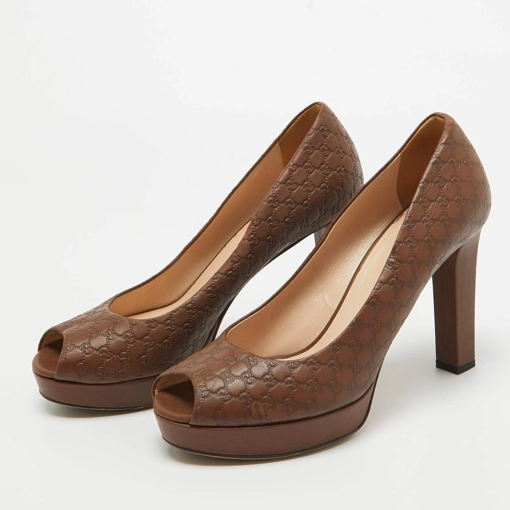 Gucci Gucci Brown Guccissima Leather Platform Peep Toe Pumps Size 39.5 2