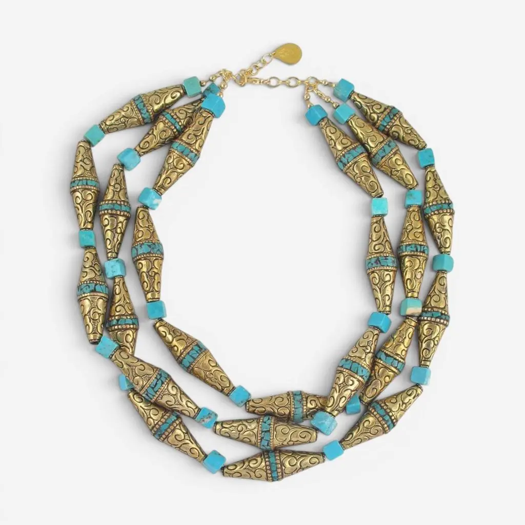 Devon Leigh Devon Leigh 24K Yellow Gold Plated Brass Multi-Gemstone Multi Strand Necklace N6075