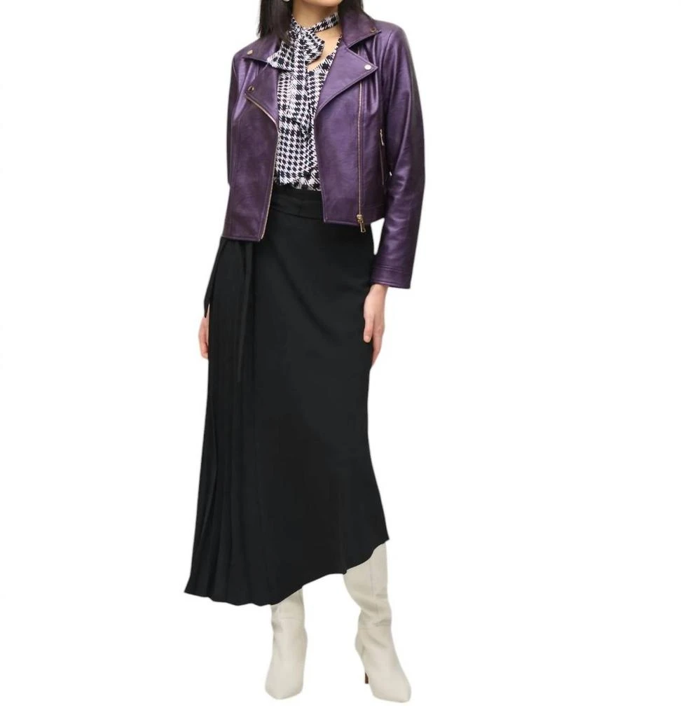 JOSEPH RIBKOFF Joseph Ribkoff - Metallic Faux Leather Biker Jacket 3