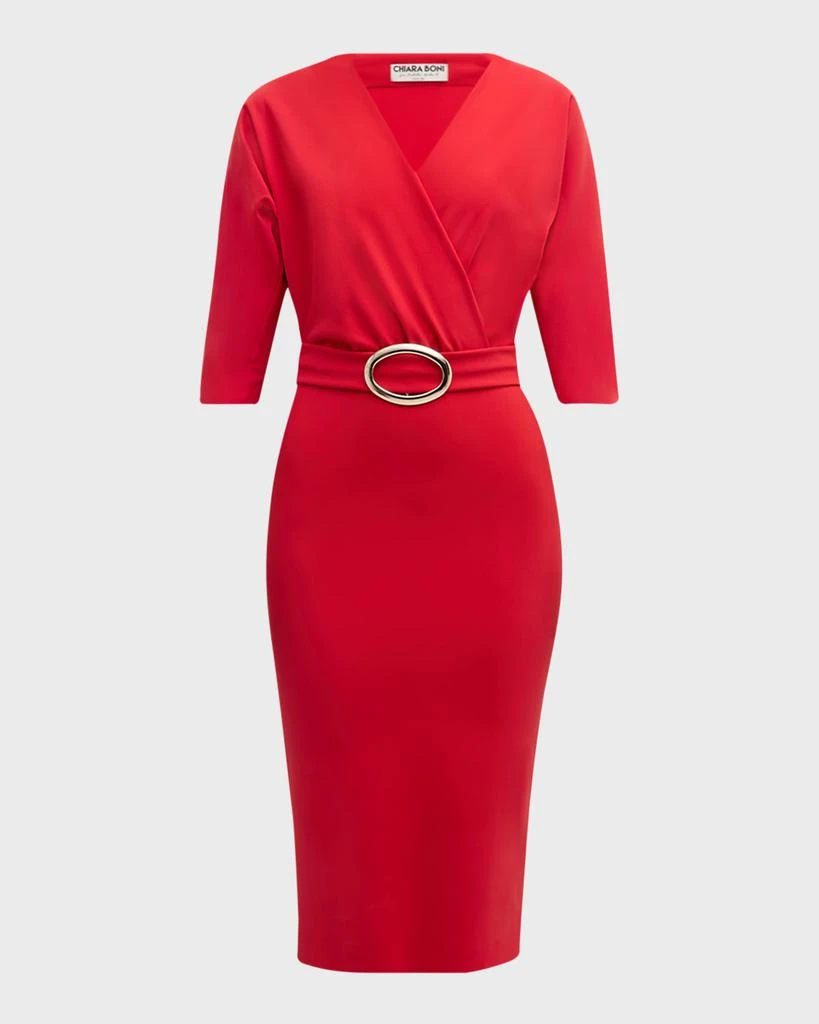 Chiara Boni Buckle-Embellished Surplice Bodycon Dress 1