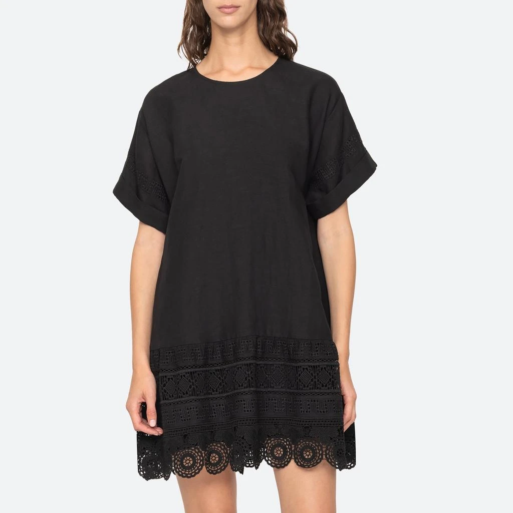 linen summer dresses on sale Natural Floral Linen Dress L Ivory/Black by Lane 201