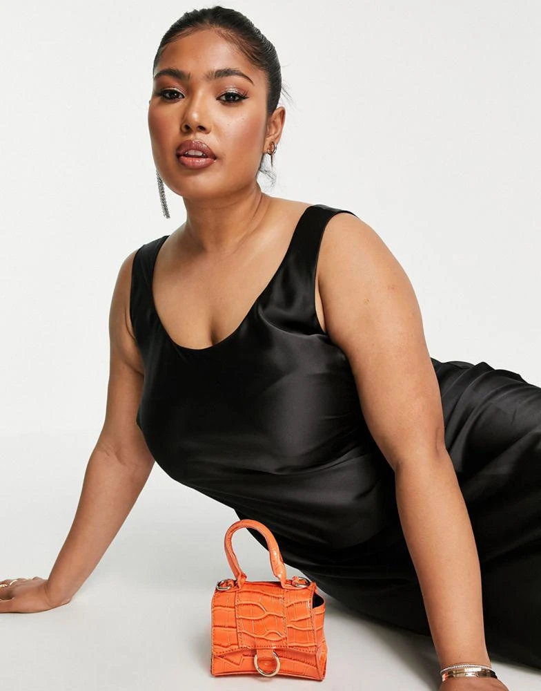 ASOS ASOS DESIGN Curve scoop neck midi satin slip dress in black 4