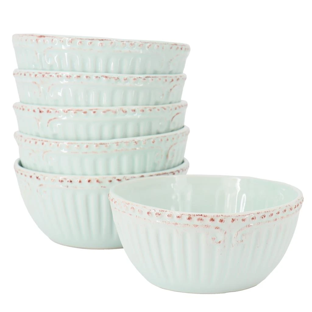 Modern Southern Home Capri 6 Piece 6 Inch Stoneware Embossed Cereal Bowl Set in Egg Blue