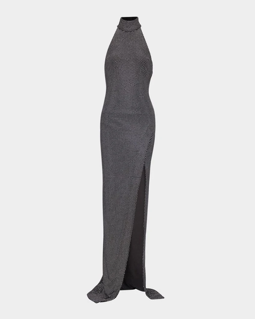 Balmain Crystal Velvet Halter Slit Maxi Dress 1
