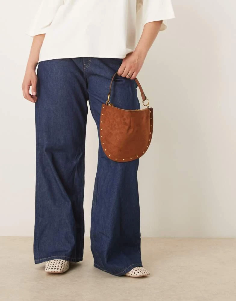 ASOS ASOS DESIGN faux suede scoop studded shoulder bag in tan 4