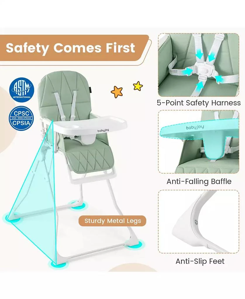 Slickblue Toddler Easy Clean Compact Highchair with Removable Adjustable Tray and PU Seat Cushion 7