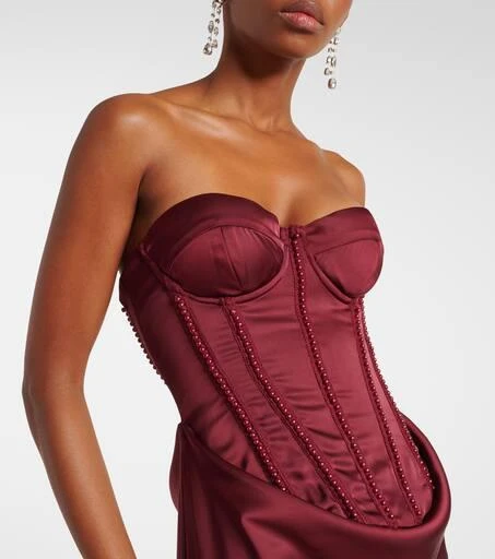 ROTATE Birger Christensen Embellished draped satin corset gown 4