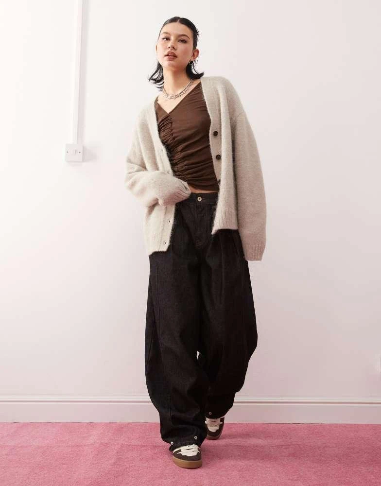 Weekday Weekday Emira fluffy knit slouchy cardigan in beige melange 2