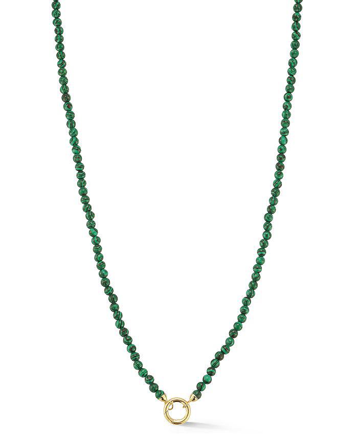 Moon & Meadow 14 Yellow Gold Malachite Beaded Clip Bale Pendant Necklace, 17"