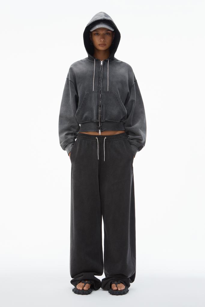 Alexander Wang Cropped Zip-Up Hoodie with Crystal Hotfix Drawcord