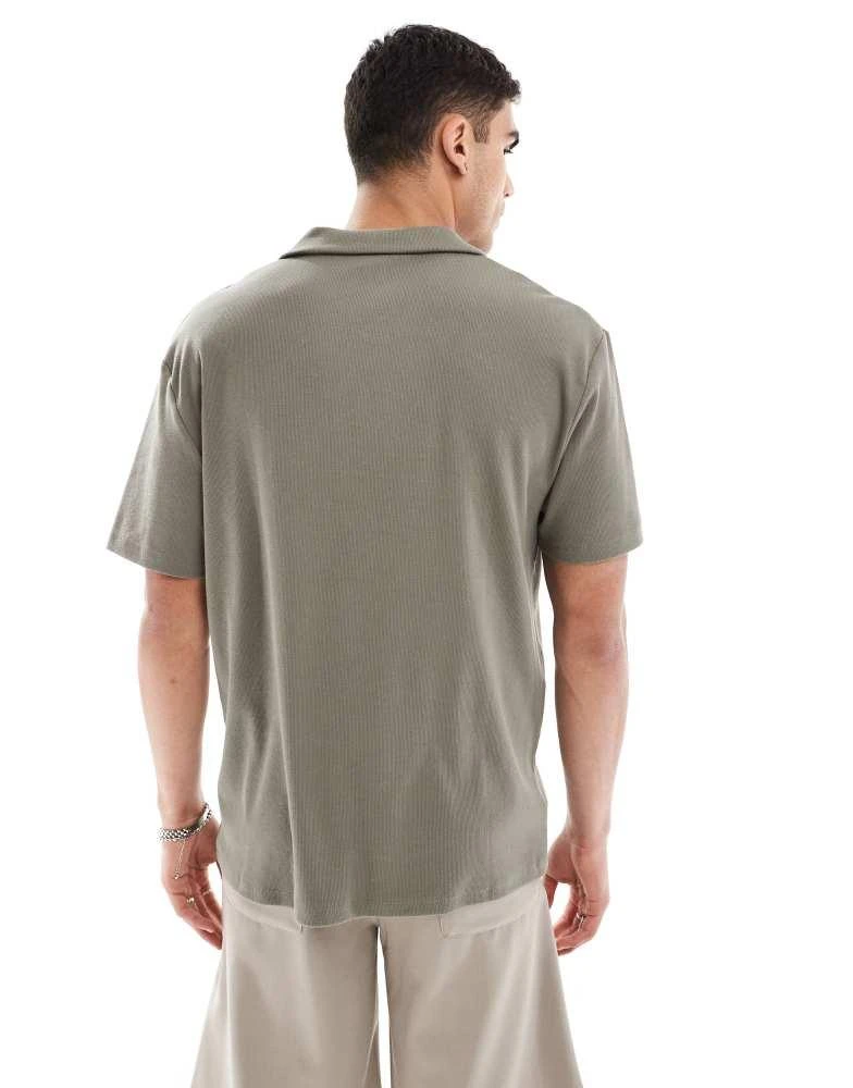 ASOS ASOS DESIGN relaxed rib revere polo in khaki 4