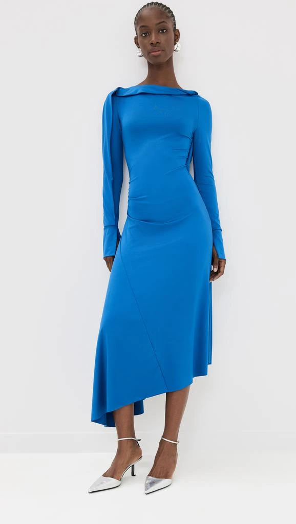 Victoria Beckham Long Sleeve Draped Jersey Midi Dress 6