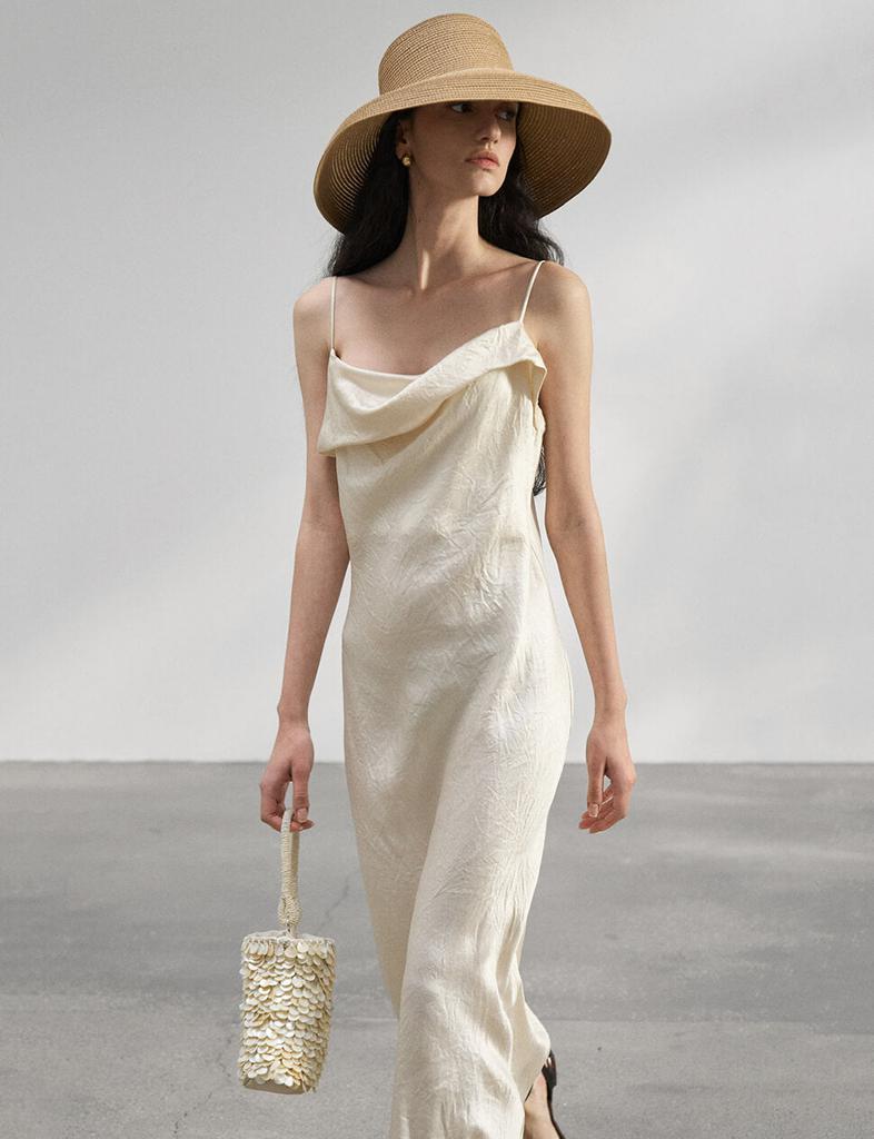 Pixie Market Beige Satin Maxi Dress