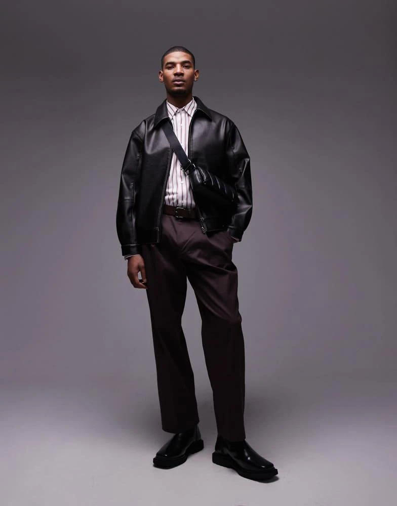 Topman Topman faux leather harrington jacket in black 1