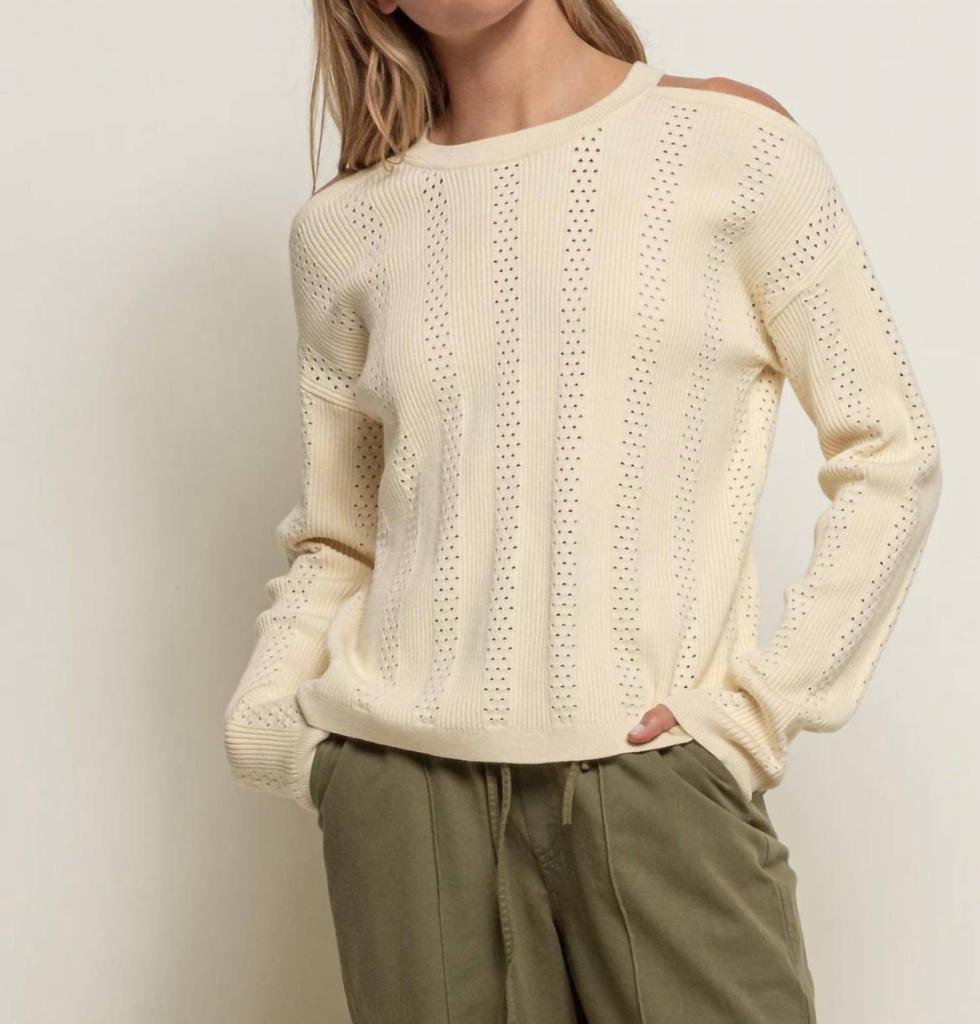Red Haute Cold Shoulder Sweater In Beige