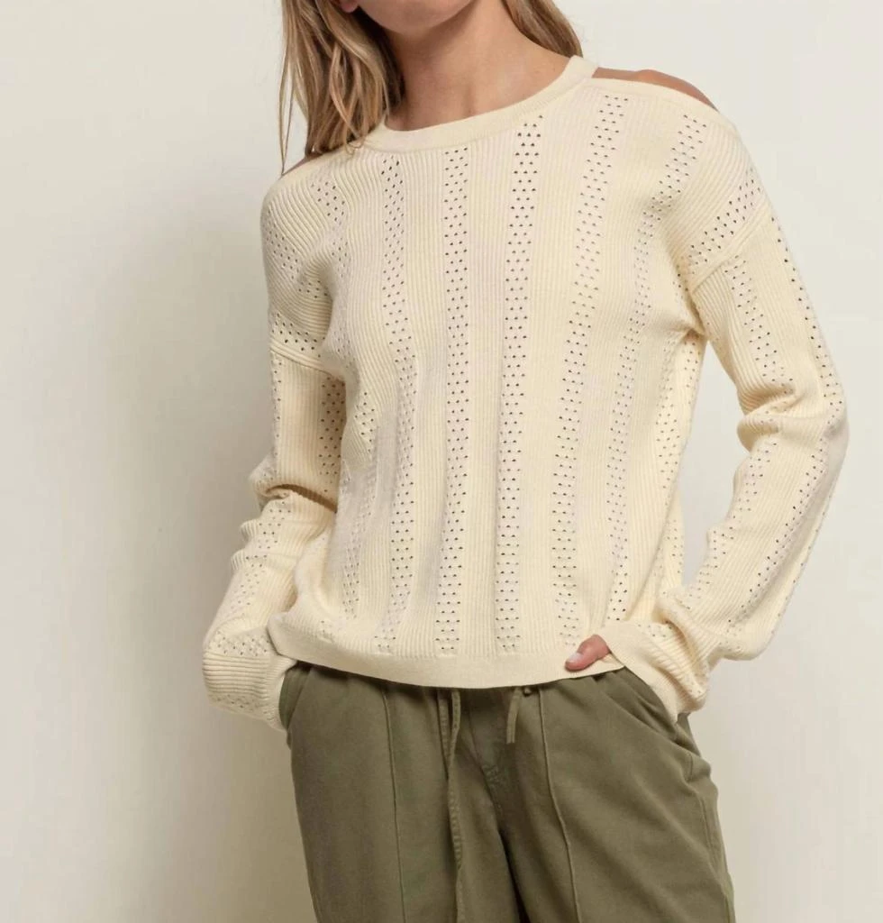 Red Haute Cold Shoulder Sweater In Beige 1