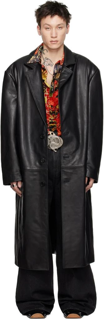 LU'U DAN Black Crombie Leather Coat 1