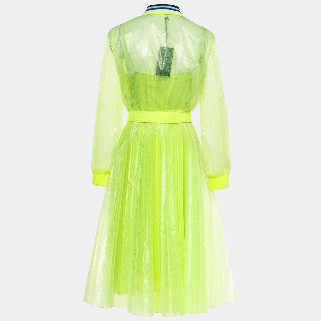Fendi Fendi Neon Yellow Printed Synthetic Pleated Bleated Midi Dress M 6