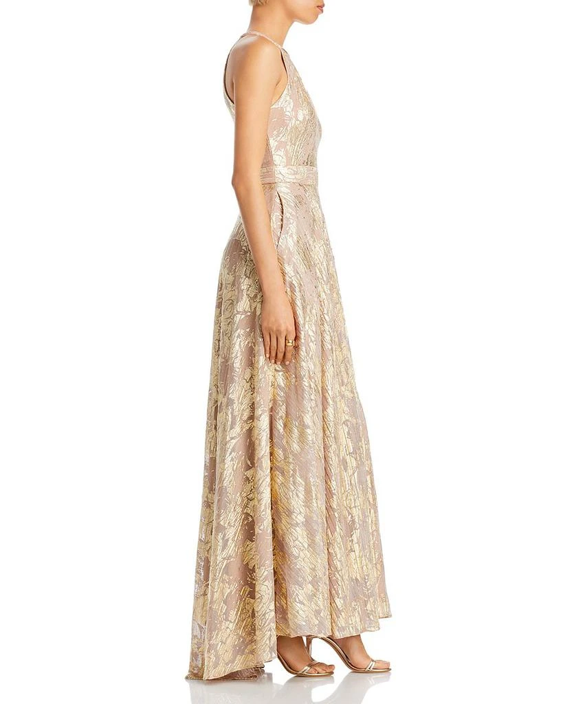 AQUA Foil Knit Metallic Halter Gown - Exclusive 10