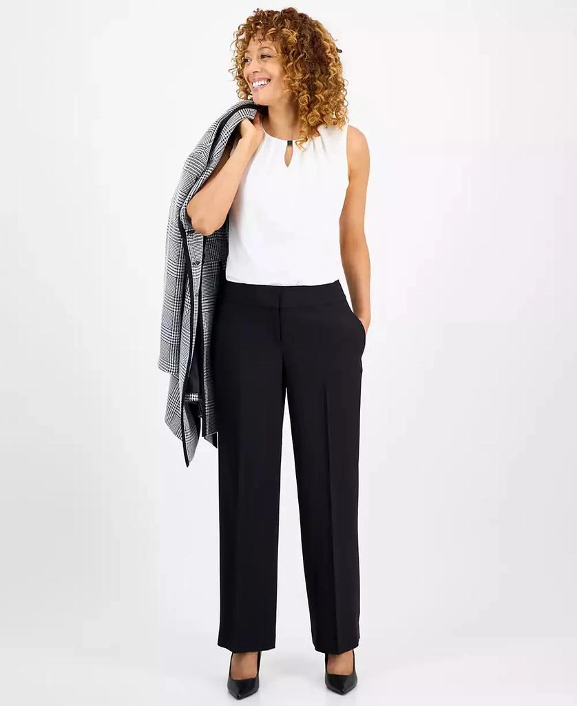 Le Suit Women
s Framed Plaid Belted Wide-Leg Pantsuit Set, Regular 
Petite 3