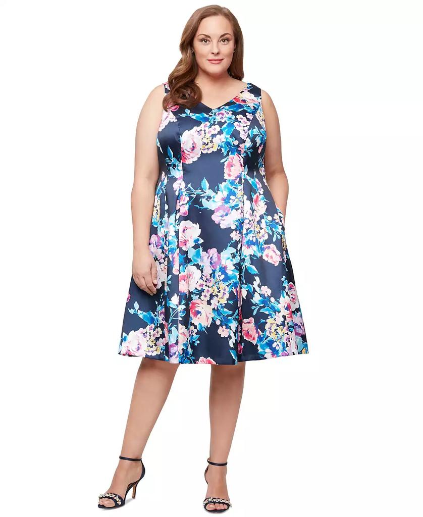 Alex Evenings Plus Size Printed V-Neck Sleeveless Dress