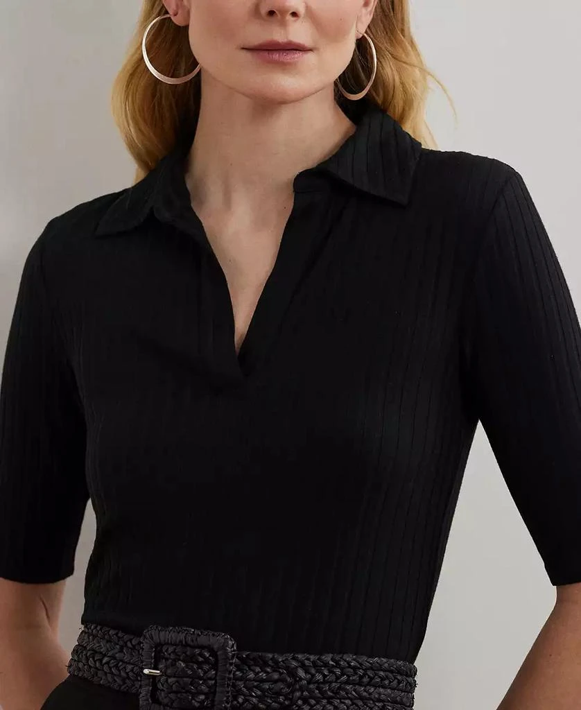 Ralph Lauren Women's Rib-Knit Elbow-Sleeve Polo Tee 3