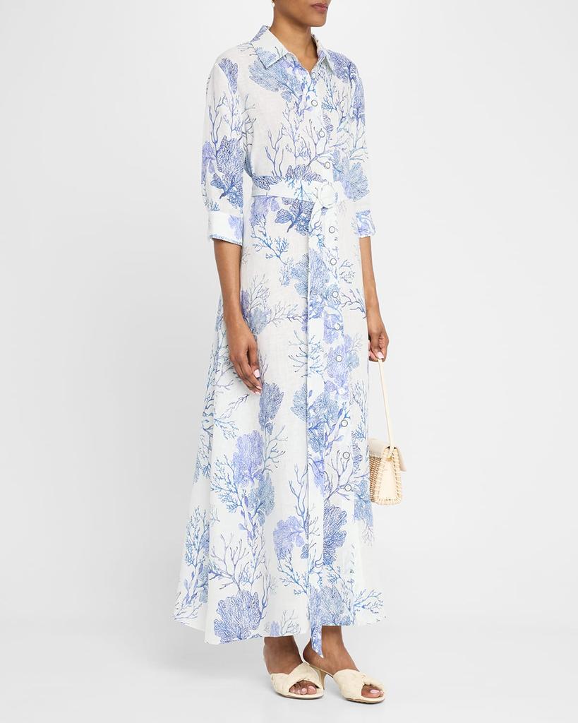 Evi Grintela Valerie Coral-Print Linen Maxi Shirtdress