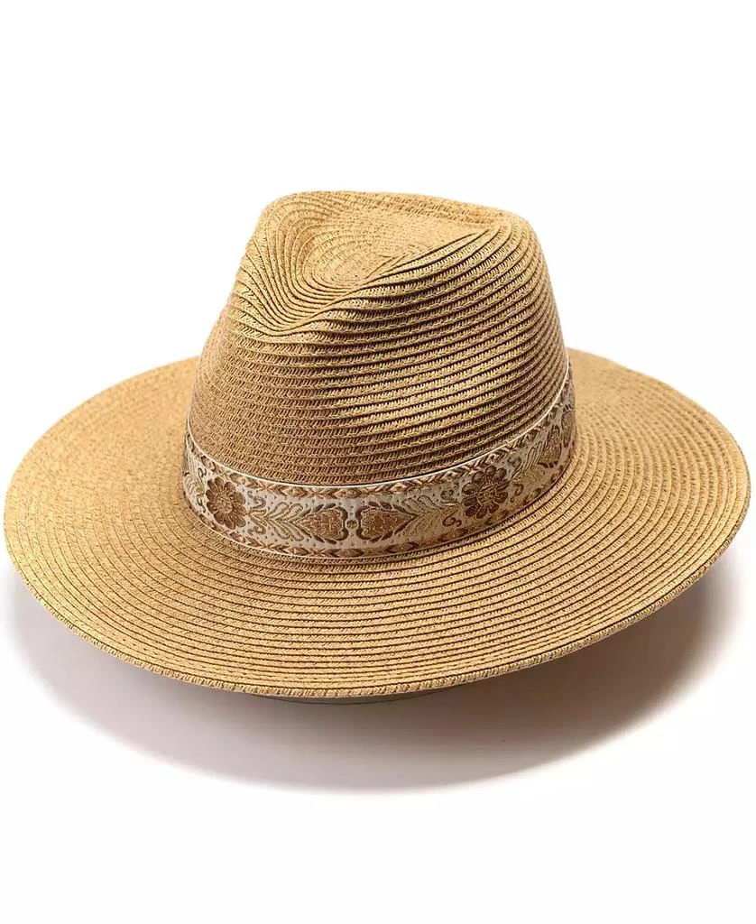 Vince Camuto Panama Hat with Metallic Embroidered Band 2