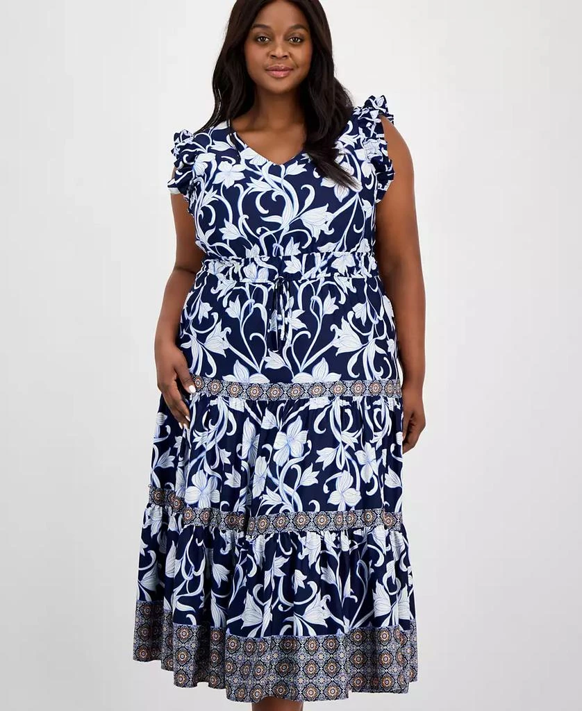Anne Klein Plus Size Mixed-Print Tiered Maxi Dress 3