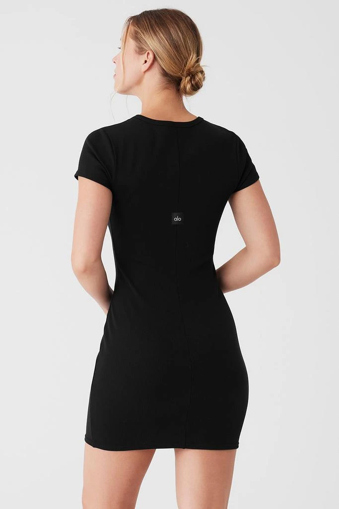 Alo Goddess Ribbed Short Sleeve Dress - Black 2