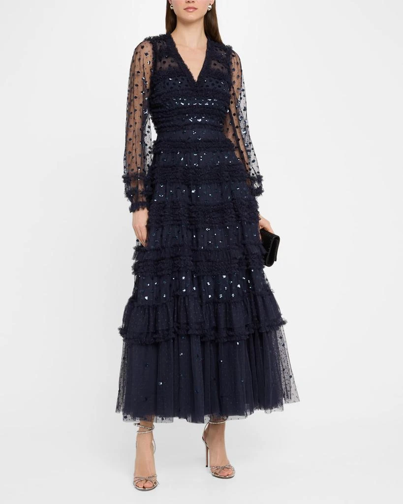 Needle & Thread Vivian Tiered Ruffle-Trim Sequin Ankle Gown 2