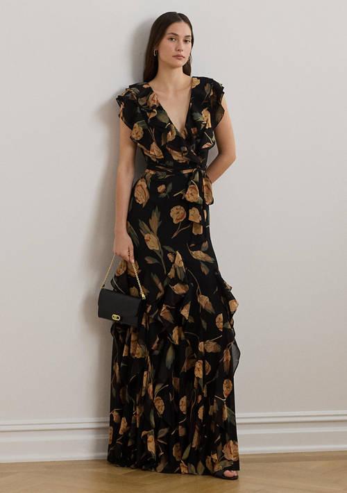 Ralph Lauren Ralph Lauren Women S Floral Ruffle Trim Georgette Gown