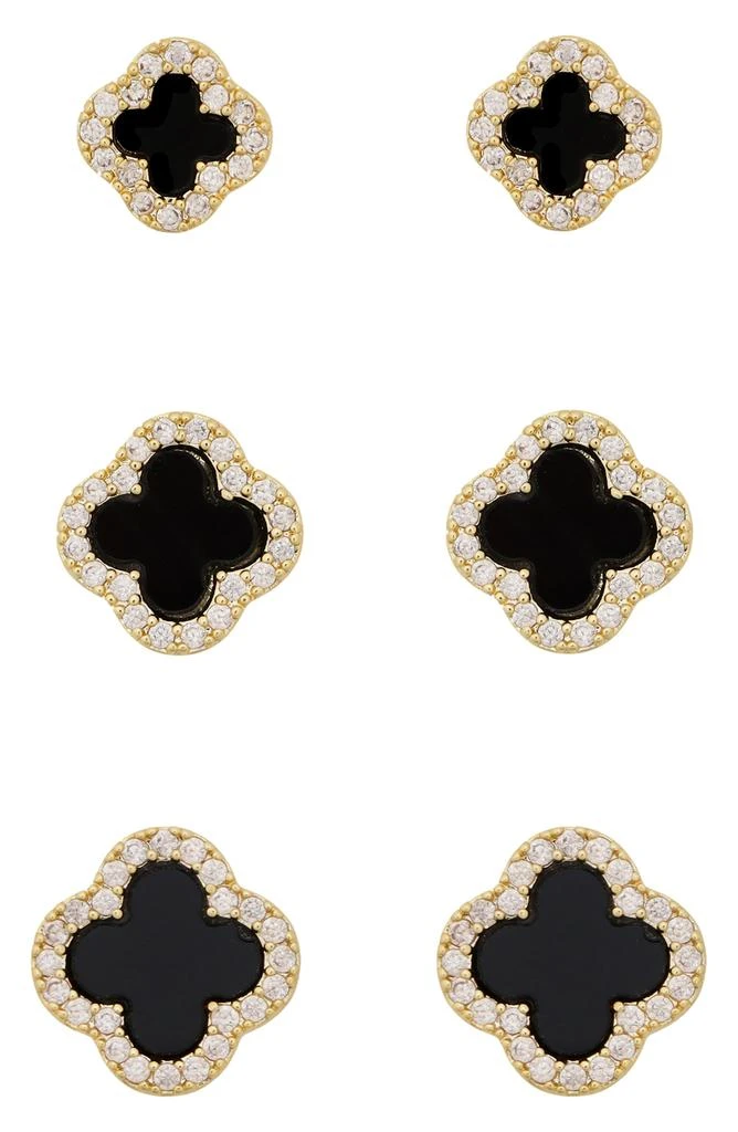 Panacea Set of 3 Cubic Zirconia Halo Clover Stud Earrings