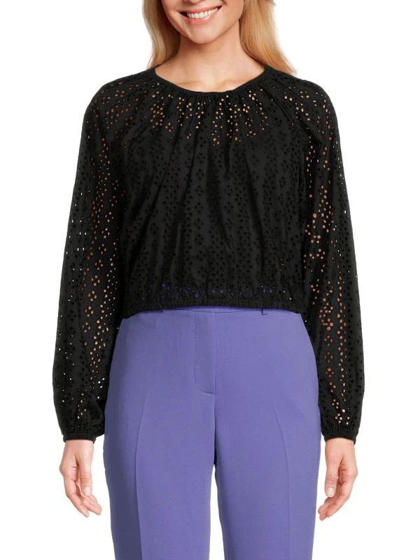 DKNY Puff Sleeve Eyelet Top 1