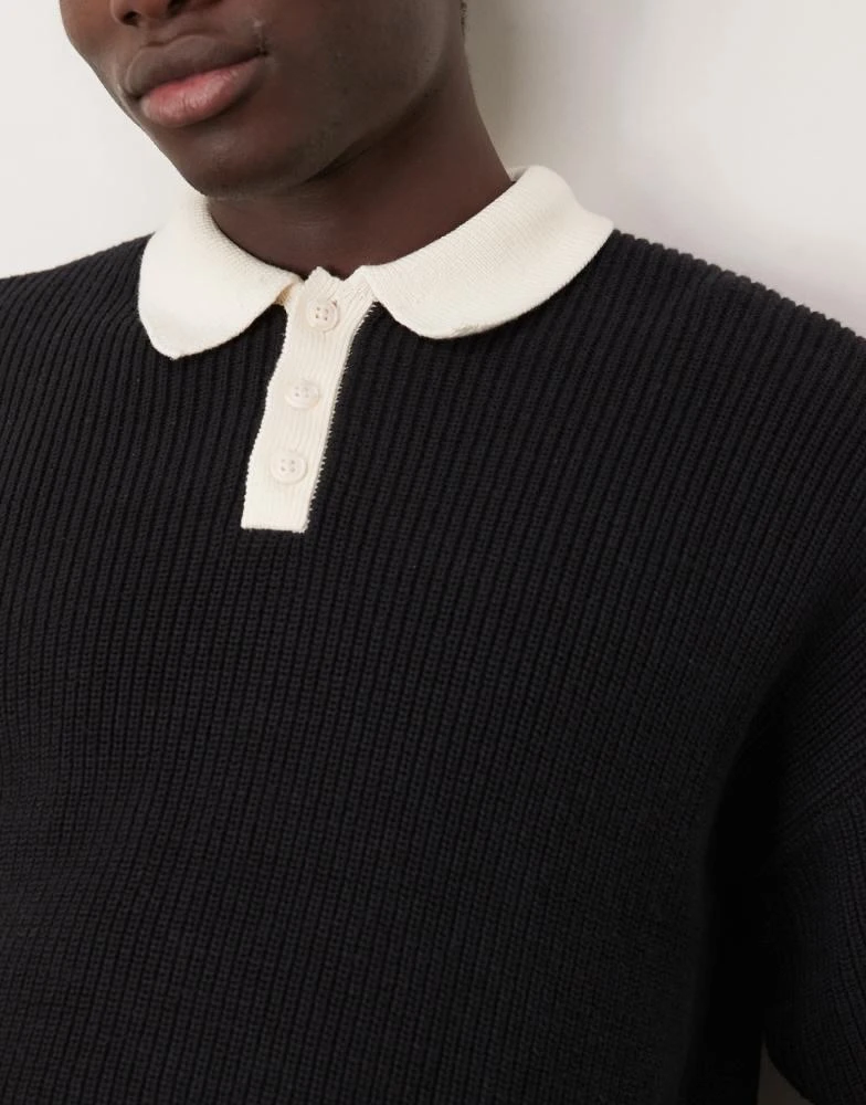 ASOS ASOS DESIGN relaxed  fit knitted polo with 3/4 length sleeves in black 3