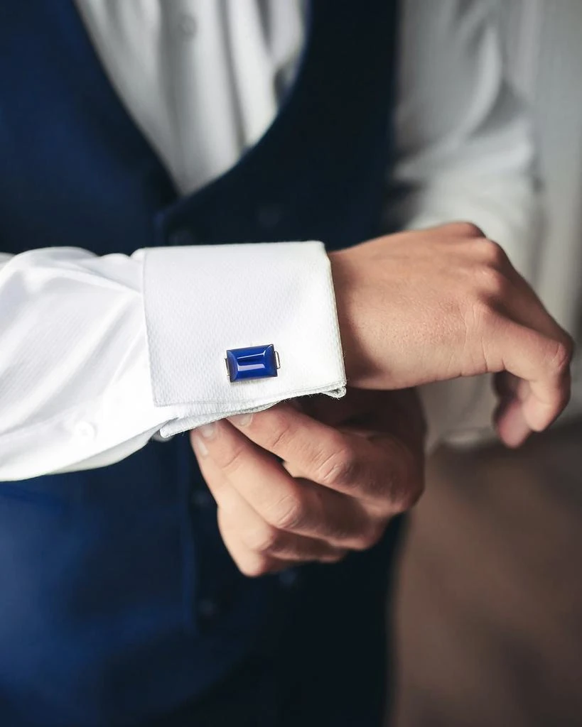 LINK UP Men's Curve Rectangle Lapis Cufflinks 2