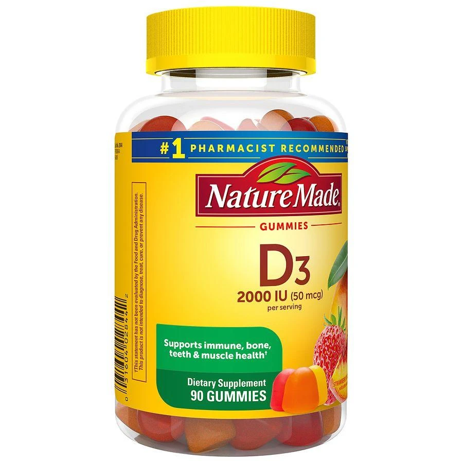 Nature Made Vitamin D3 2000 IU (50 mcg) Per Serving Gummies Strawberry, Peach 
Mango 5