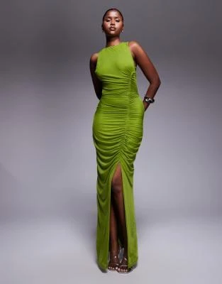 asos lime green maxi dress ASOS EDITION sheer embroidered floral lace open back maxi dress in lime green