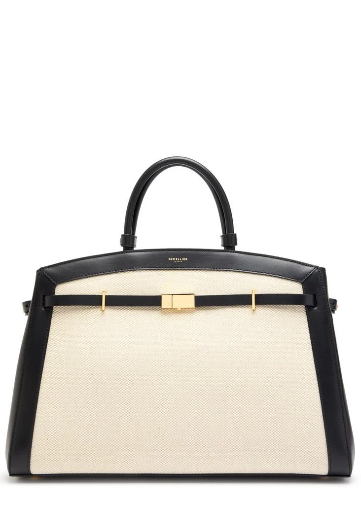 Demellier The Hudson leather and canvas top handle bag 1