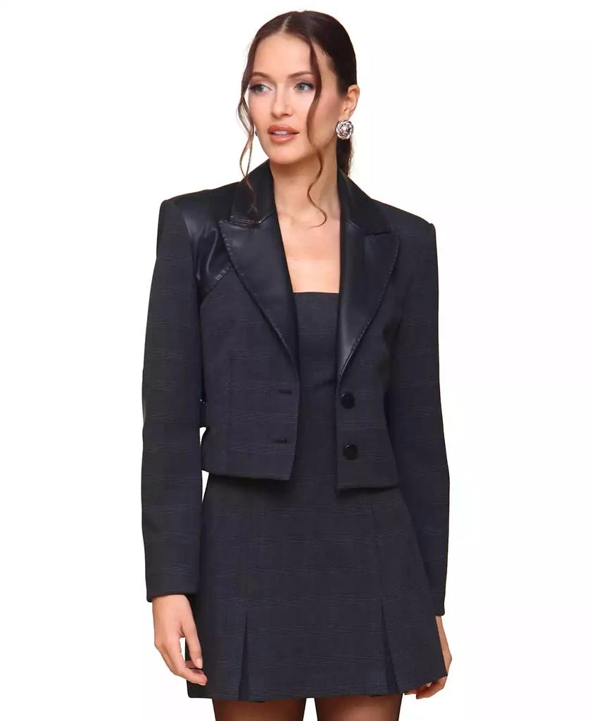 Avec Les Filles Women's Faux-Leather-Trim Cropped Jacket 1