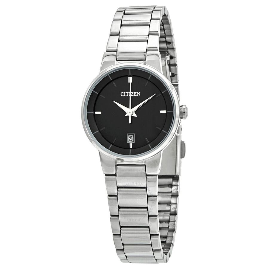 Citizen Quartz Black Dial Stainless Steel Ladies Watch EU6010-53E