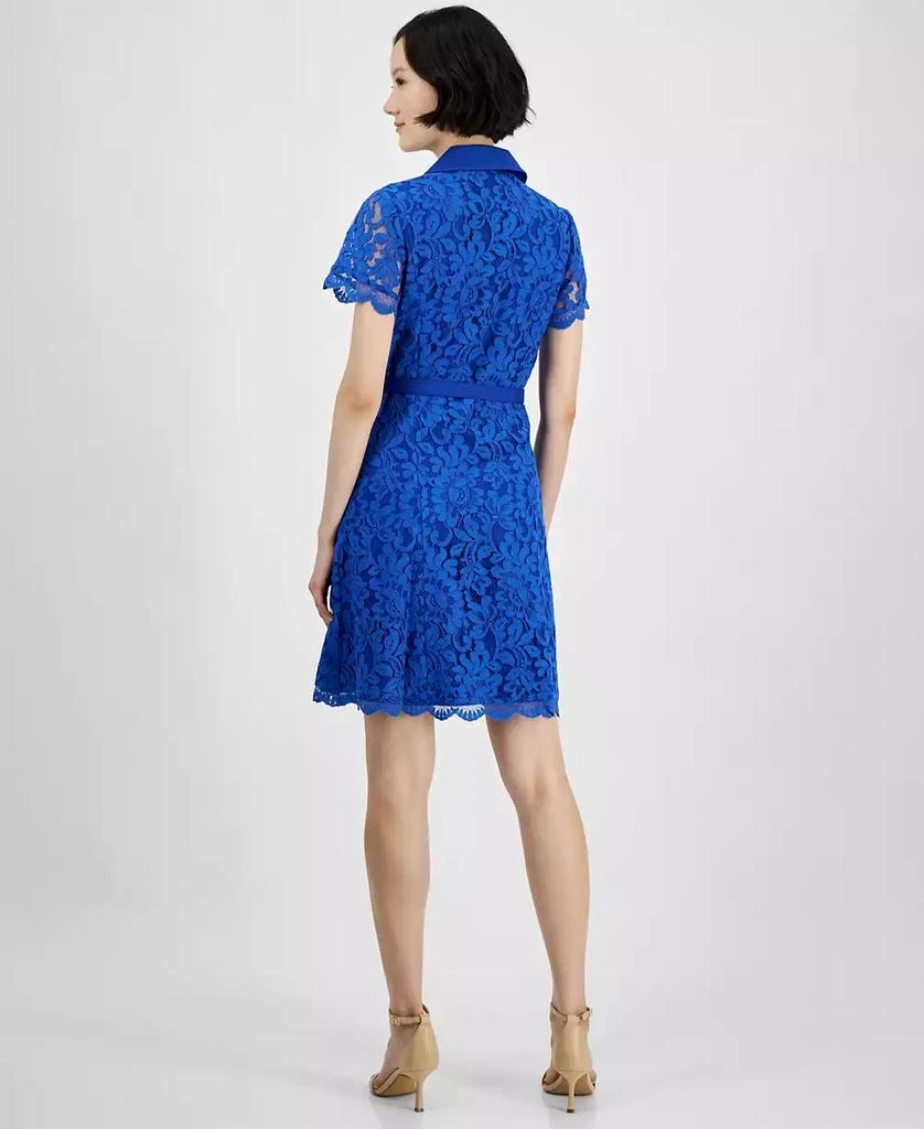 Tahari Tahari Petite Notch-Lapel Belted A-Line Lace Dress 5