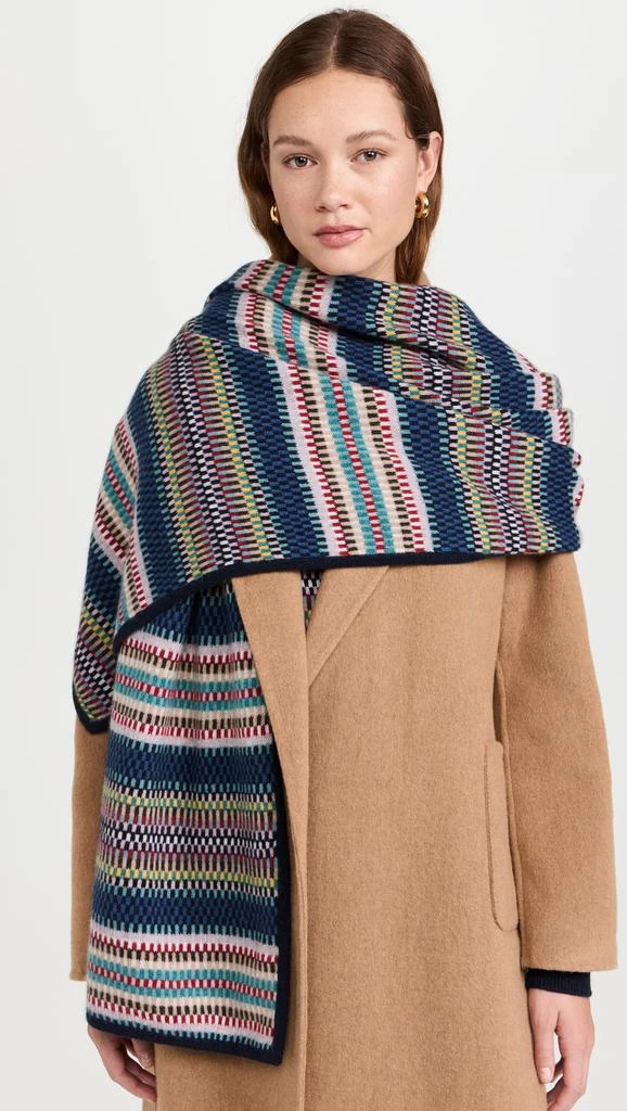White + Warren Cashmere Striped Multi Check Scarf 2
