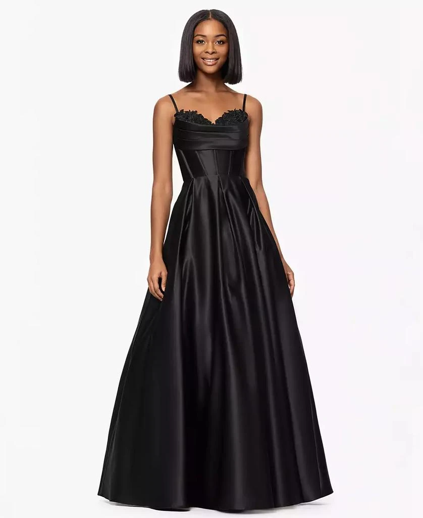 Blondie Nites Juniors' Floral Sweetheart Corset Gown 1