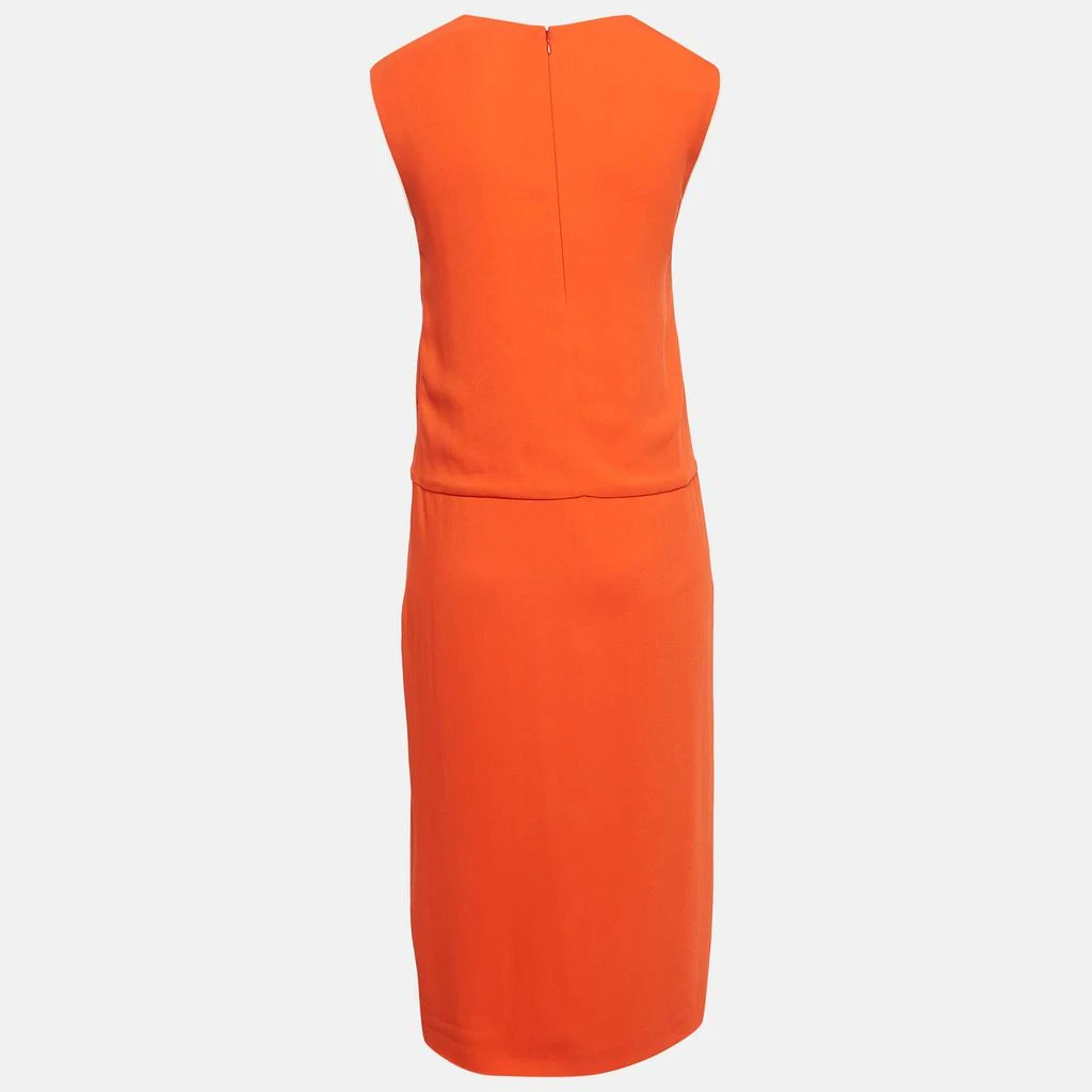 Fendi Fendi Orange Crepe V-Neck Pleated Midi Dress S 2