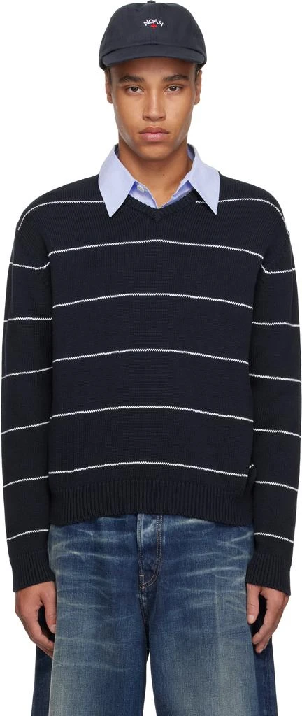 Noah Navy Striped V-Neck Sweater 1