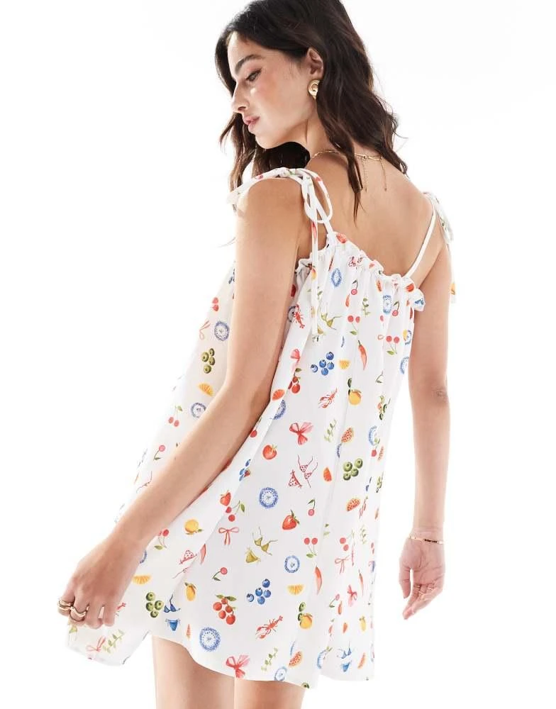 Miss Selfridge Miss Selfridge fruit print tie shoulder smock dress 3