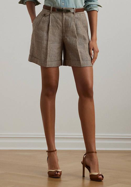 Ralph Lauren Ralph Lauren Glen Check Pleated Linen Twill Shorts