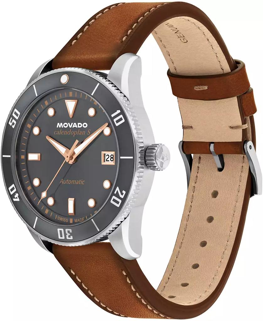 Movado Men's Calendoplan S Swiss Automatic Cognac Leather Watch, 40mm